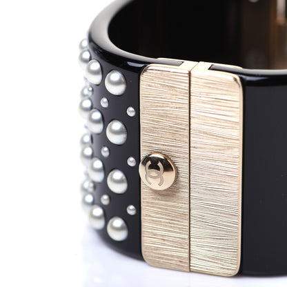 Chanel Resin Pearl Crystal CC Cuff Black 6 of 9