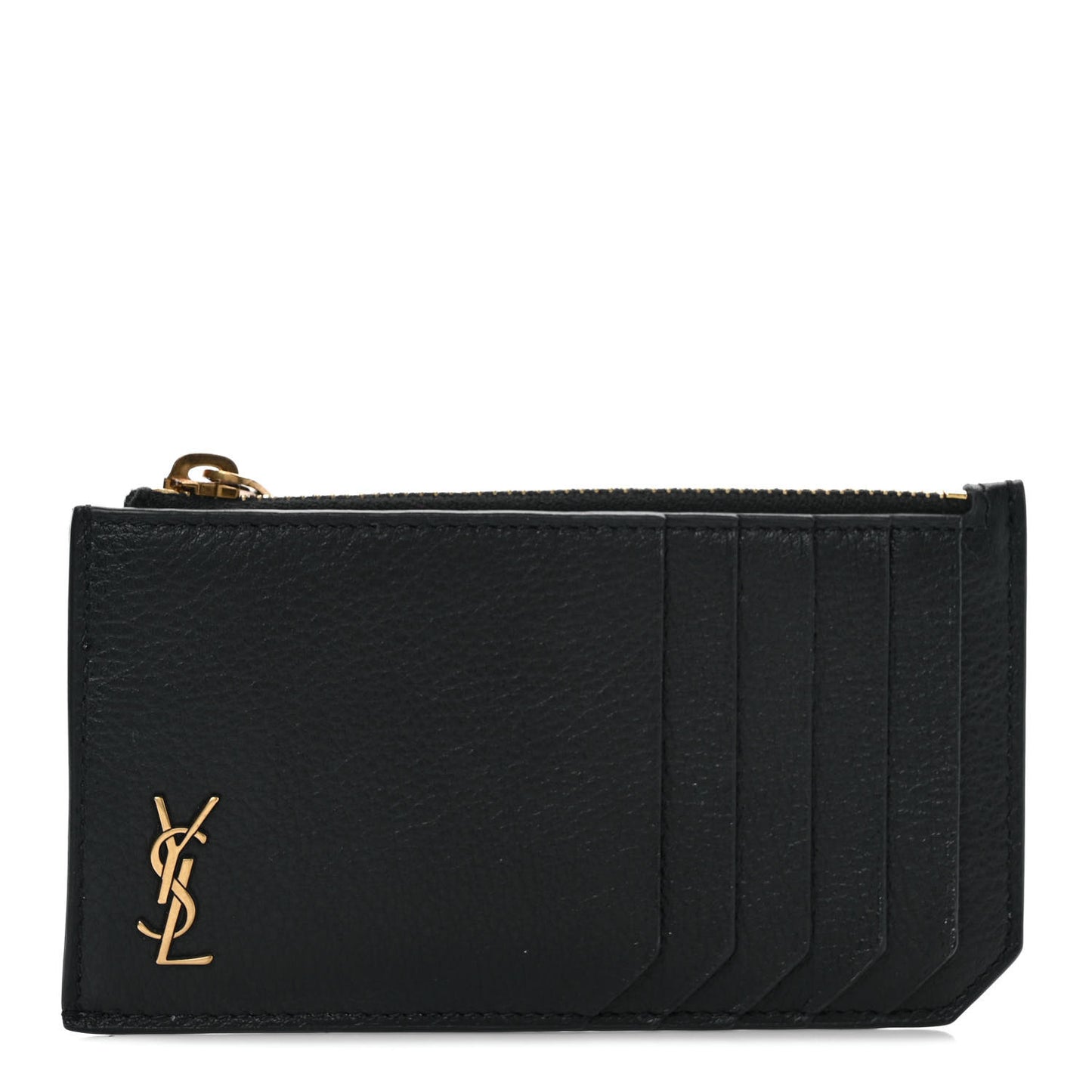 Grained Calfskin Monogram 5 Fragments Zip Pouch Card Holder Black