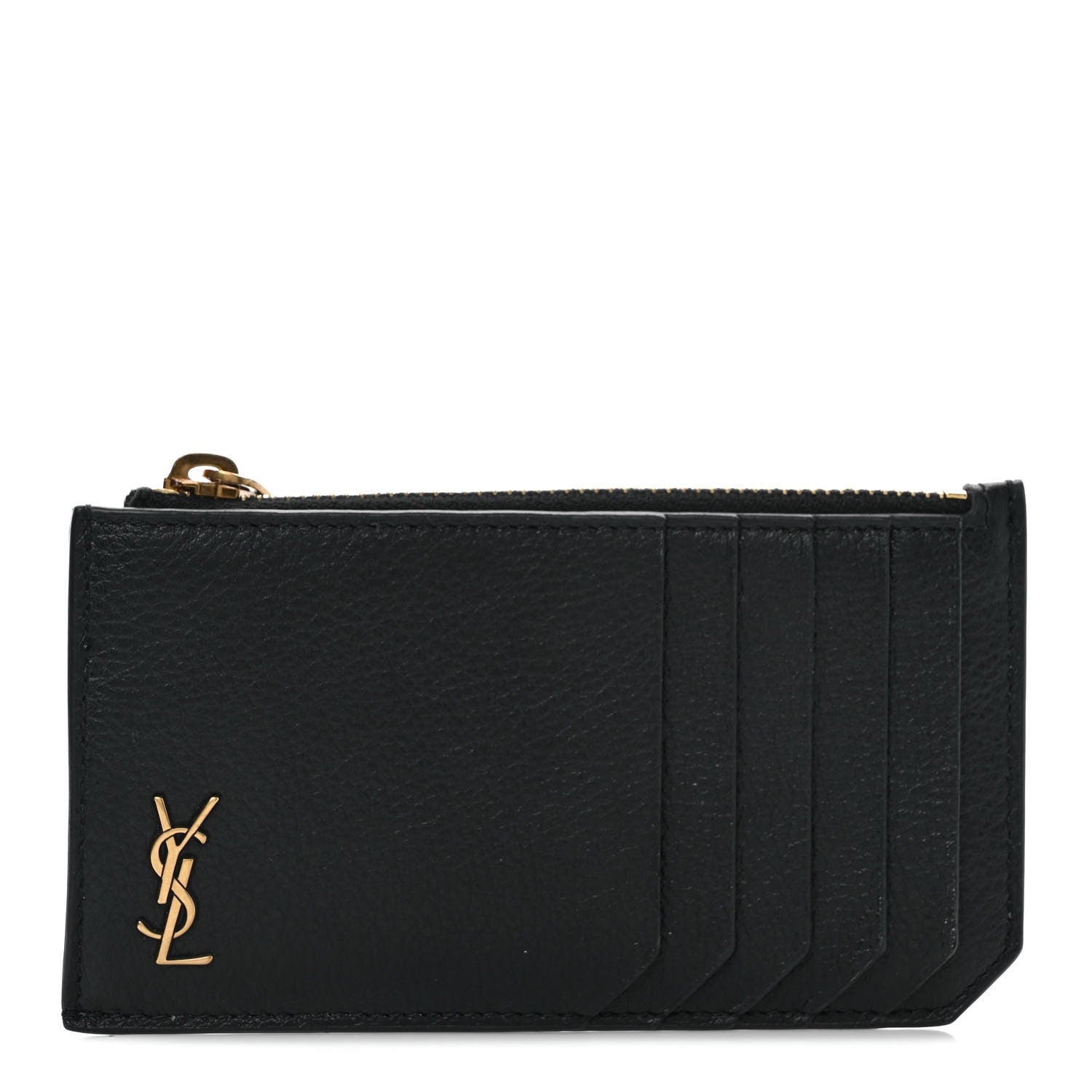 Saint Laurent Grained Calfskin Monogram 5 Fragments Zip Pouch Card Holder Black 1 of 7