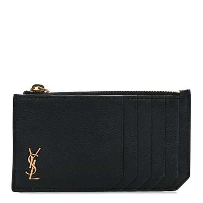 Saint Laurent Grained Calfskin Monogram 5 Fragments Zip Pouch Card Holder Black 1 of 7