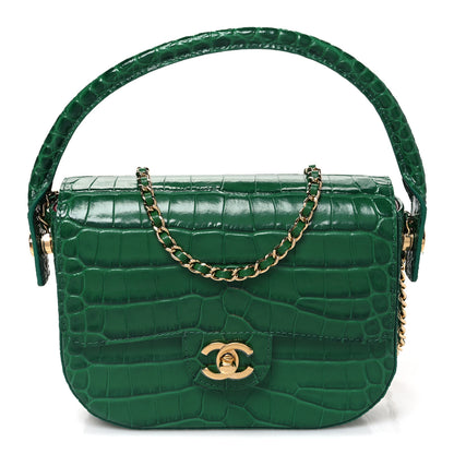 Chanel Crocodile Embossed Calfskin Turn Around Mini Flap Bag With Top Handle  Green 1 of 11