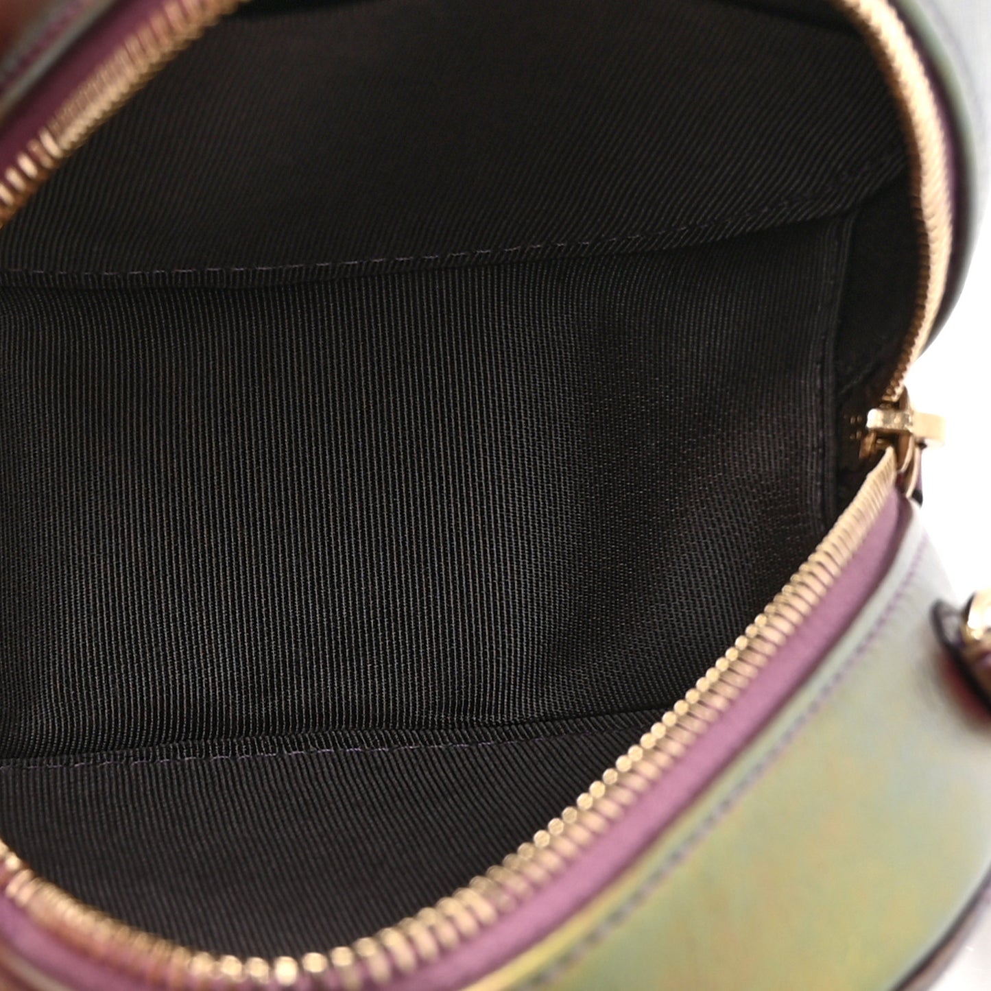 Iridescent Lambskin Quilted Round Clutch With Chain Purple