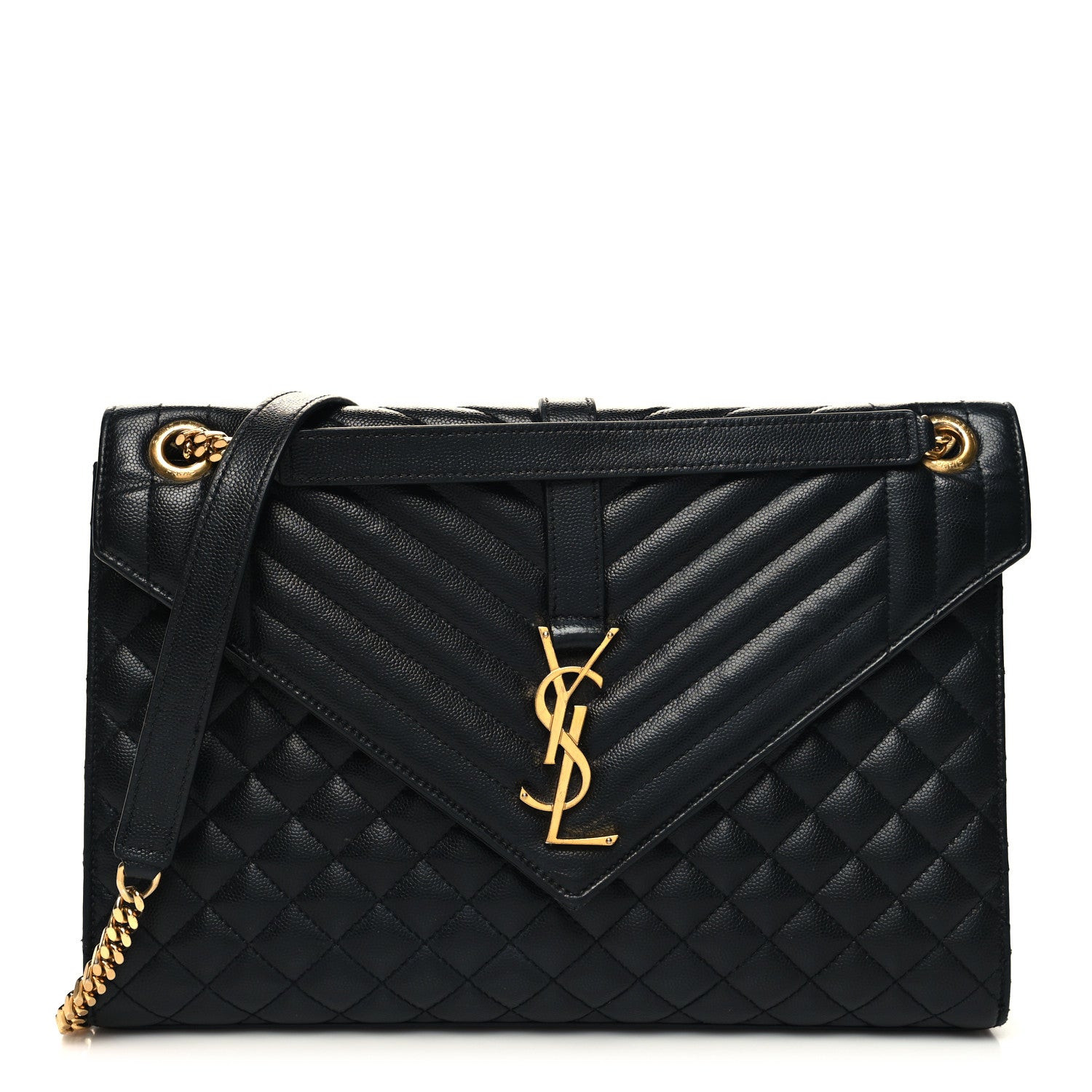 Saint Laurent Grain De Poudre Textured Mixed Matelasse Large Triquilt Monogram Satchel Black 1 of 11