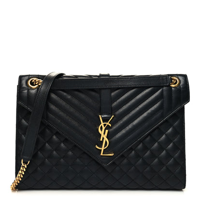 Saint Laurent Grain De Poudre Textured Mixed Matelasse Large Triquilt Monogram Satchel Black 1 of 11