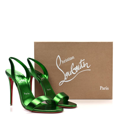 Christian Louboutin Metallic Calfskin O Marylin 100 Slingback Sandal Heels 39 Spinach 8 of 8