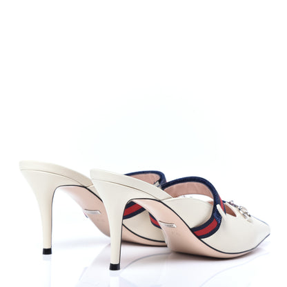 Gucci Malaga Kid Sylvie Web Cross Strap Mid-Heel Slides 40.5 Vintage White 4 of 9