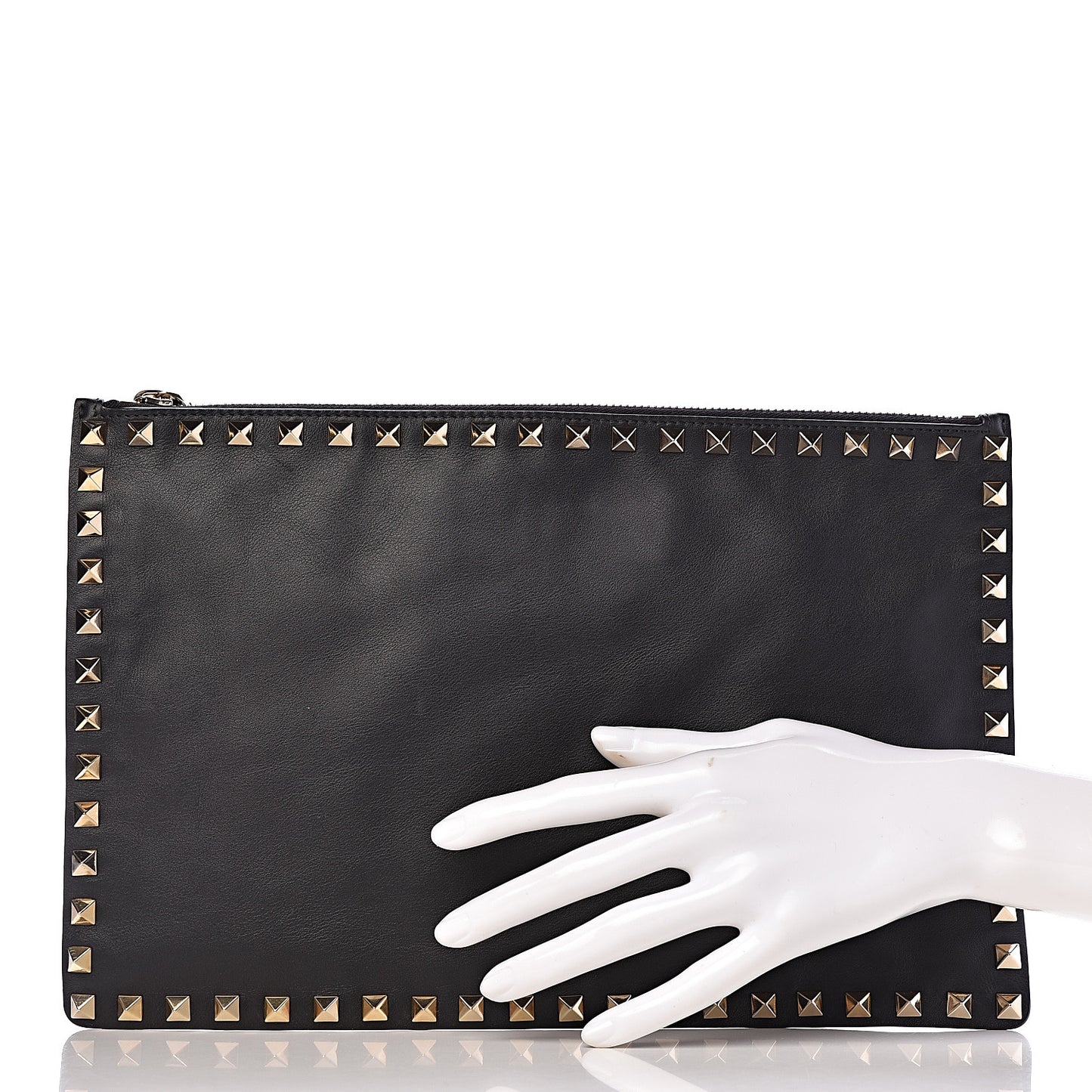 Vitello Large Rockstud Zip Pouch Black