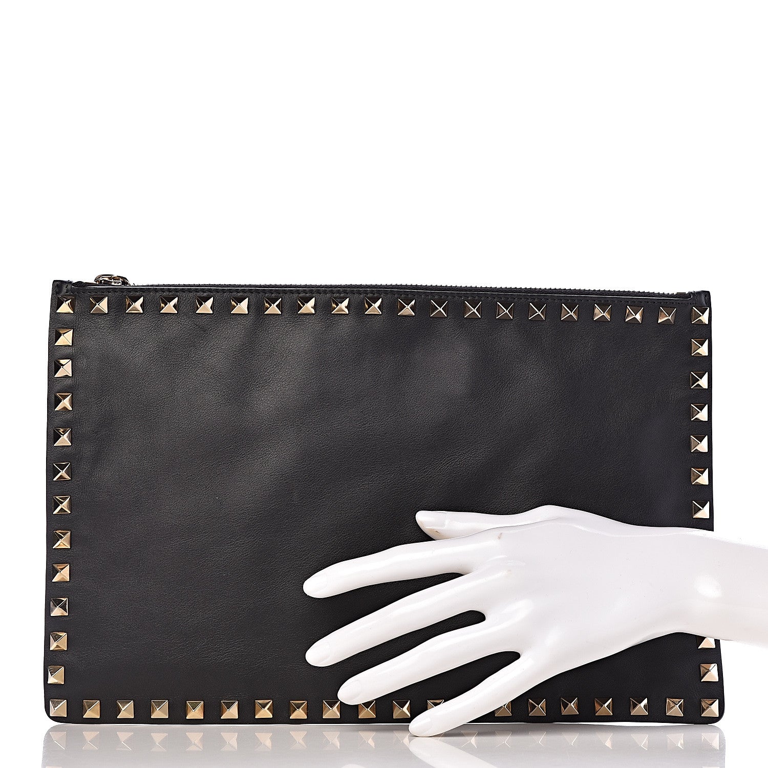Valentino Garavani Vitello Large Rockstud Zip Pouch Black 2 of 6