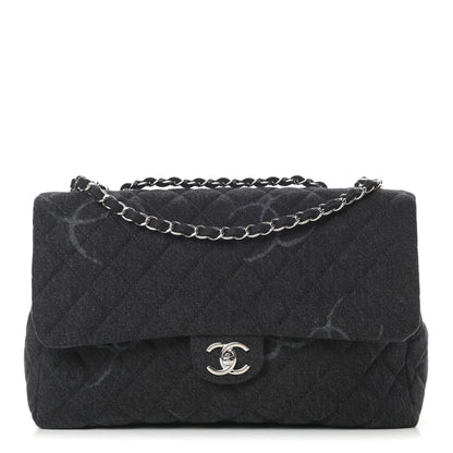 Chanel Denim Quilted CC Print Jumbo Single Flap Black 1 of 10