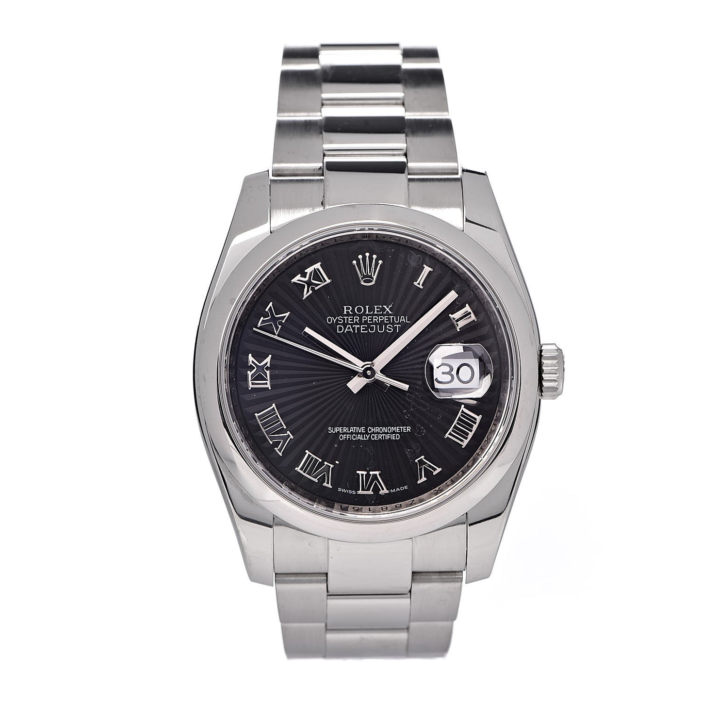 Stainless Steel 36mm Oyster Perpetual Datejust Watch Black Roman 116200