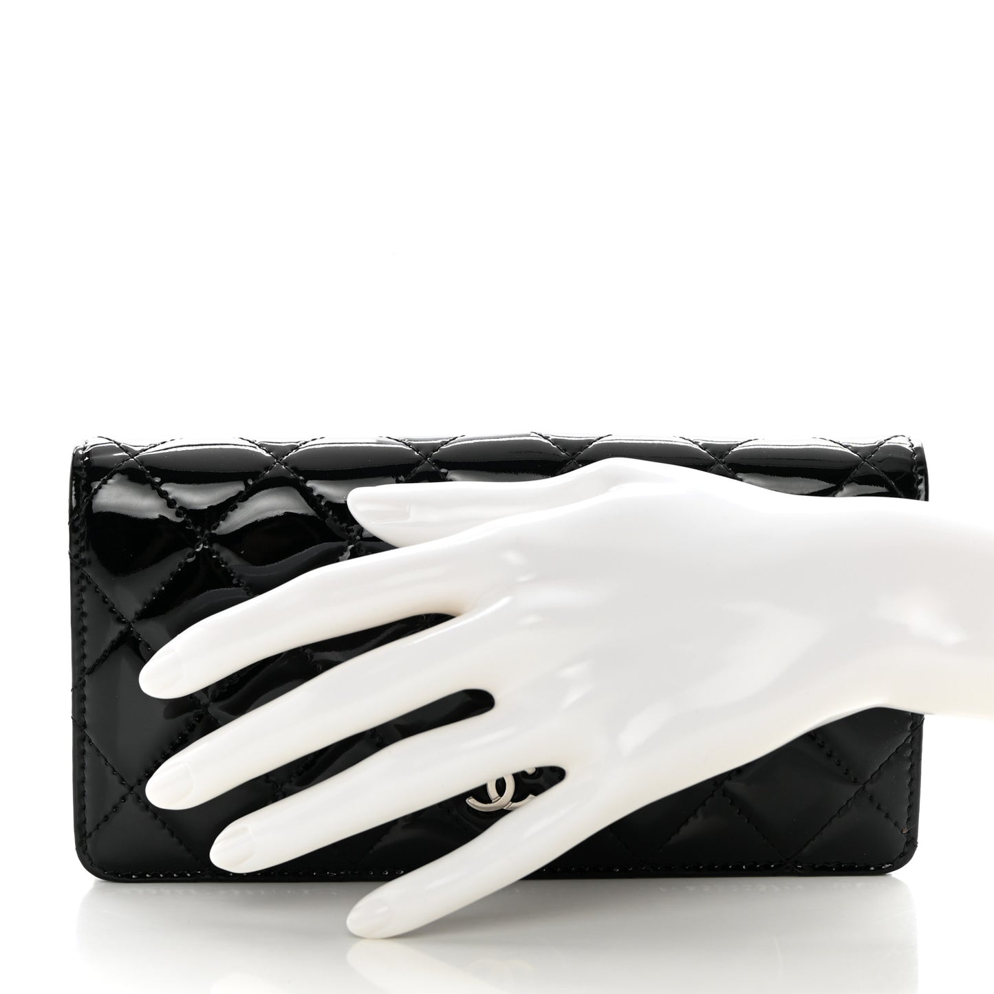 Patent Calfskin Quilted Yen Wallet Black