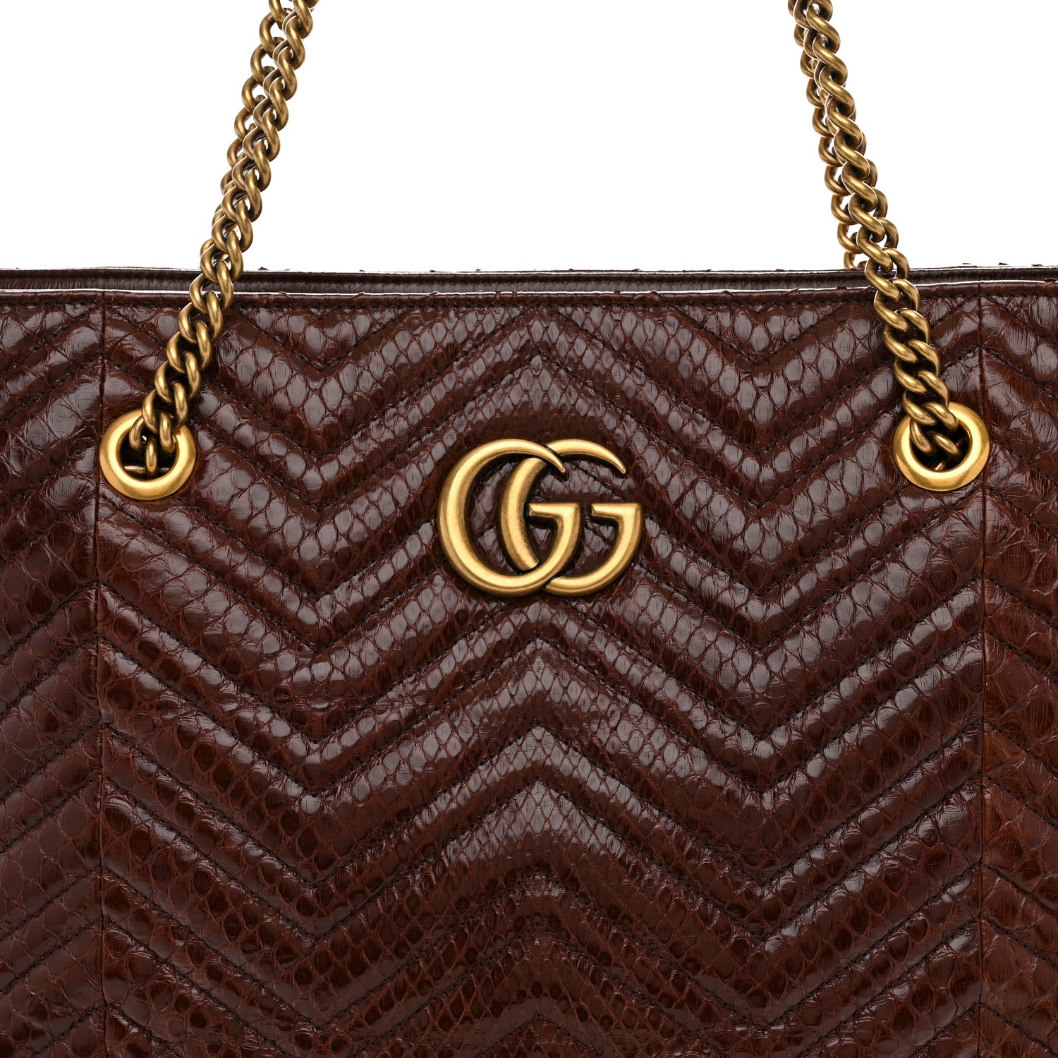 Gucci Snakeskin Matelasse Large GG Marmont Slim Tote Brown 8 of 12
