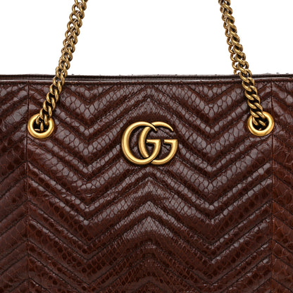 Gucci Snakeskin Matelasse Large GG Marmont Slim Tote Brown 8 of 12
