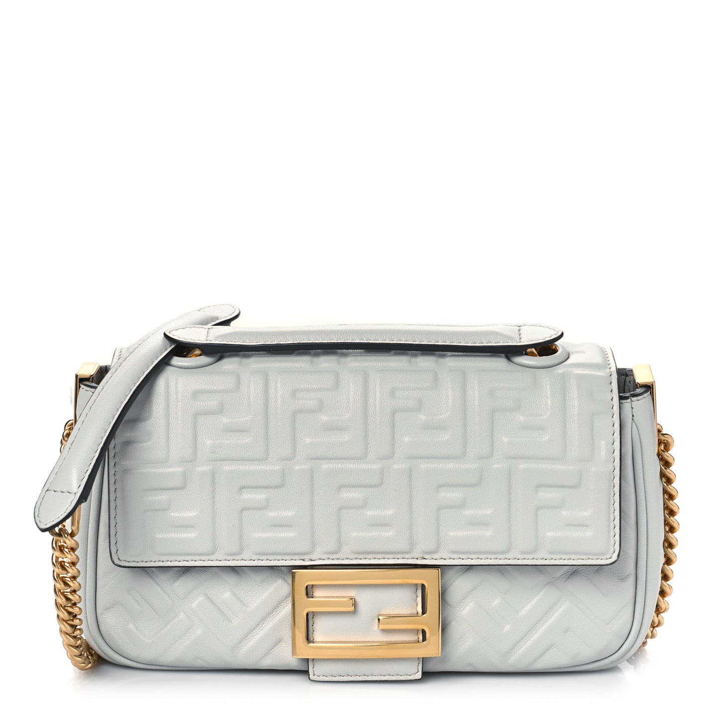 Nappa Small FF Embossed Midi Chain Baguette Ghiaia
