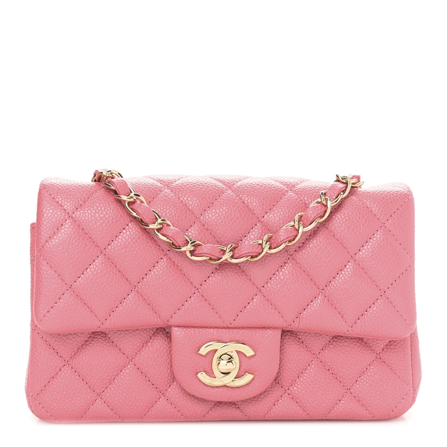 Iridescent Caviar Quilted Mini Rectangular Flap Pink