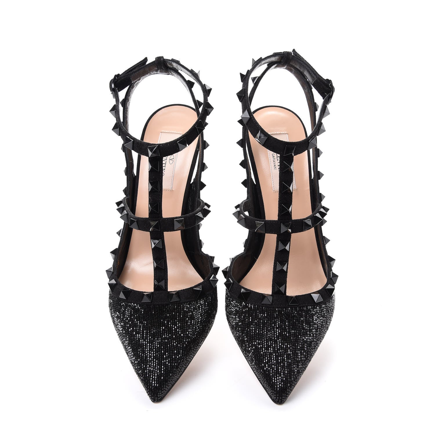 Valentino Garavani Suede Beaded Rockstud Ankle Strap 100mm Pumps 38 Black 5 of 10