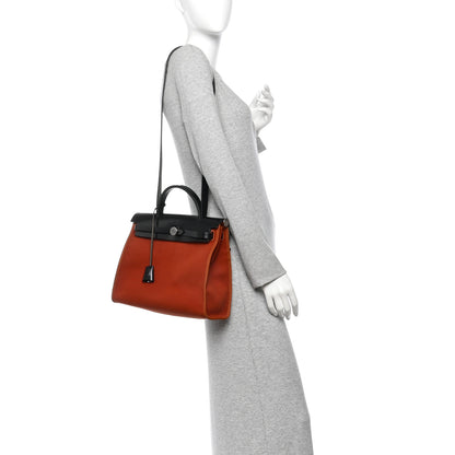 Hermes Toile Officier Vache Hunter Herbag Zip 31 PM Rouge H Black 2 of 12