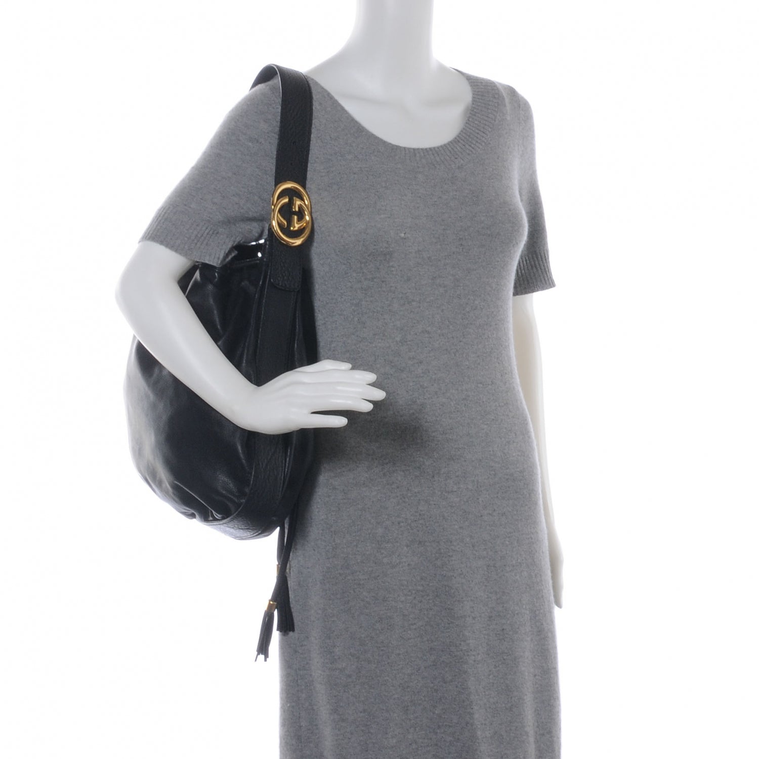 Gucci Pebbled Calfskin Medium Interlocking Icon Shoulder Bag Black 2 of 7
