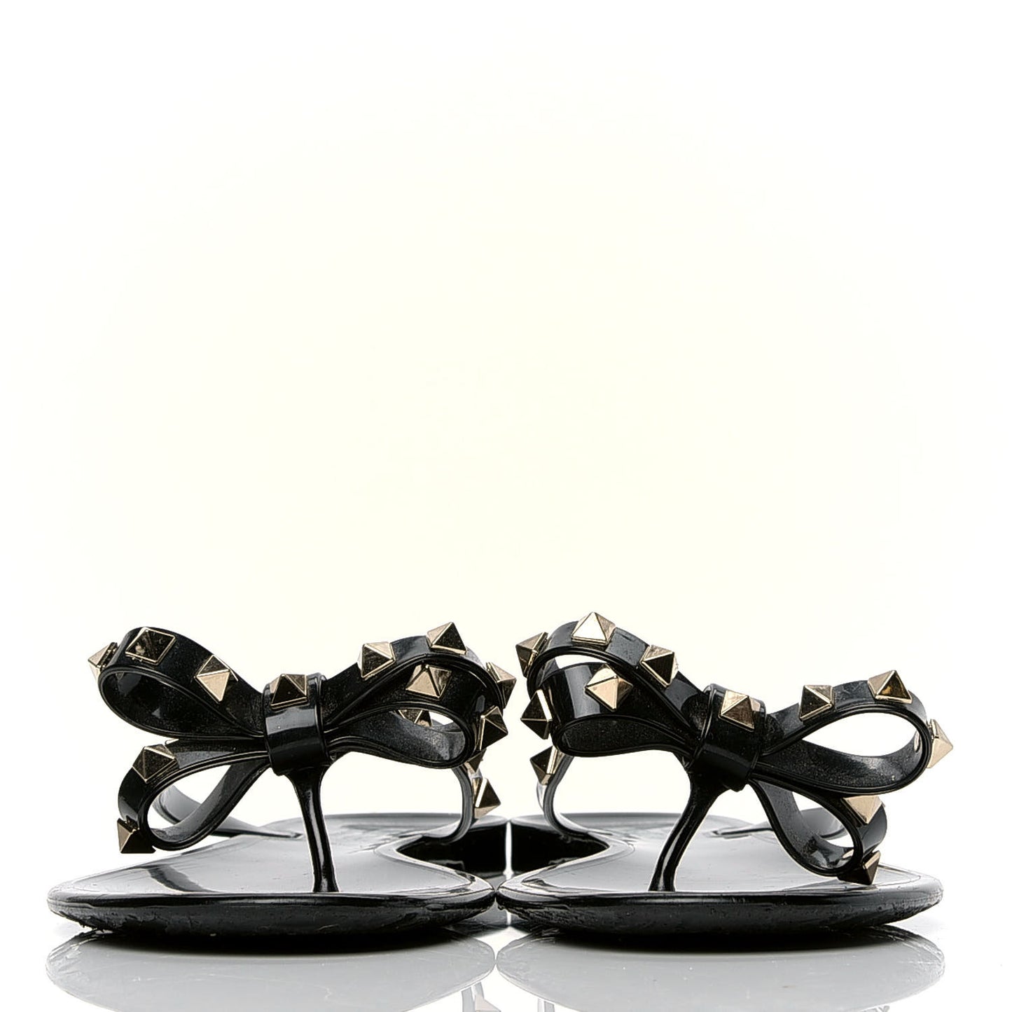 PVC Jelly Rockstud Bow Thong Sandals 40 Black