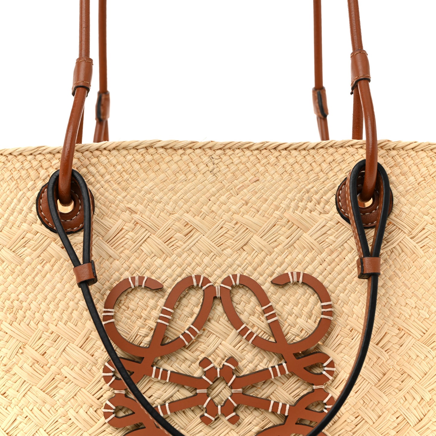 Calfskin Raffia Paulas Ibiza Medium Anagram Basket Tote Bag Natural Tan