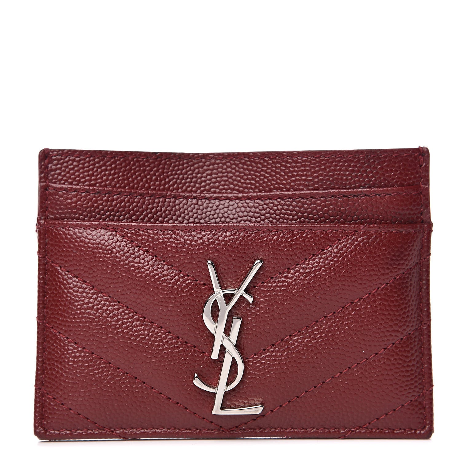 Saint Laurent Grain De Poudre Matelasse Chevron Monogram Credit Card Case Palissandre 1 of 7