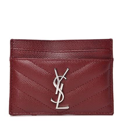 Saint Laurent Grain De Poudre Matelasse Chevron Monogram Credit Card Case Palissandre 1 of 7
