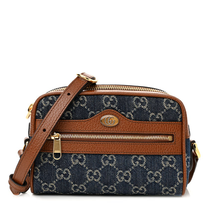 Gucci New Denim GG Monogram Dollar Calfskin Mini Ophidia Shoulder Bag Blue Tea Cuir Epilog 1 of 11