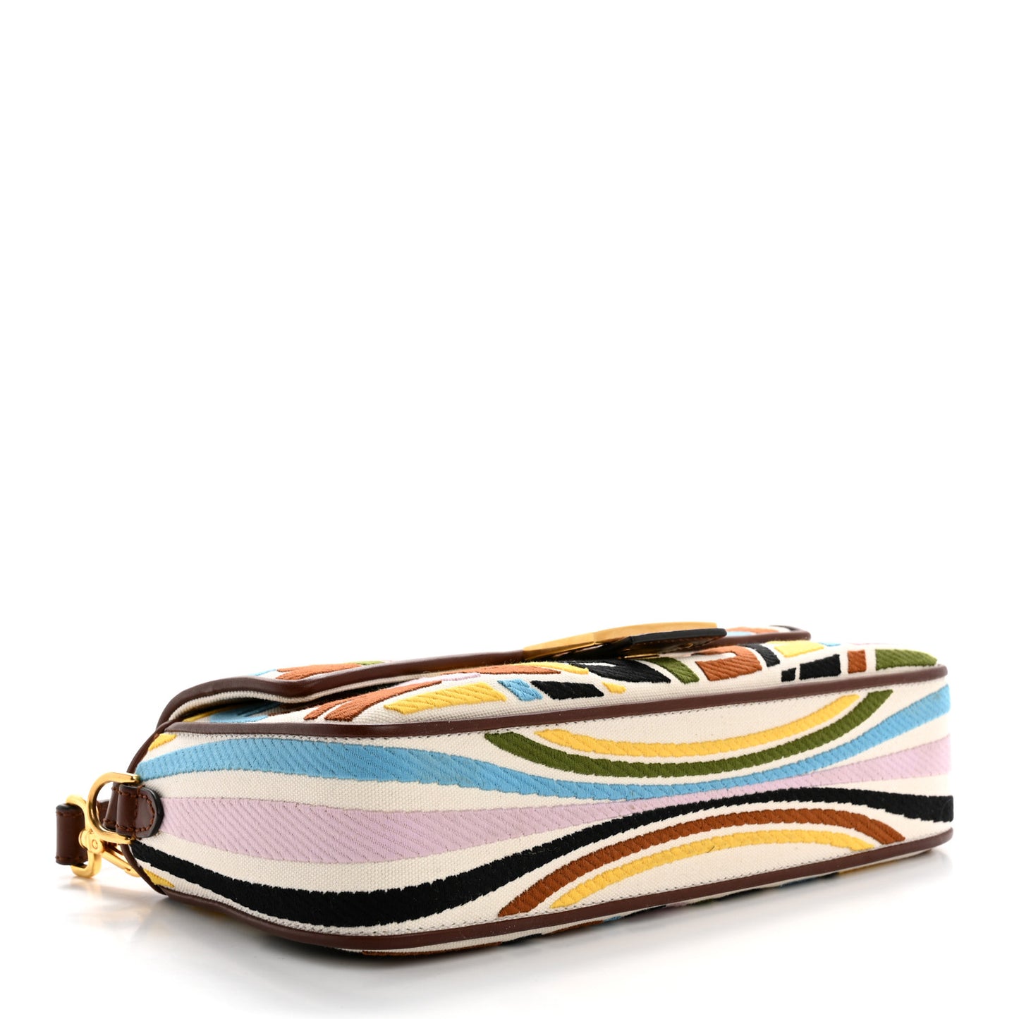 X SARA COLEMAN Canvas Vitello King Seta FF Fish Eye Embroidered Baguette Grezzo Multicolor Ghianda