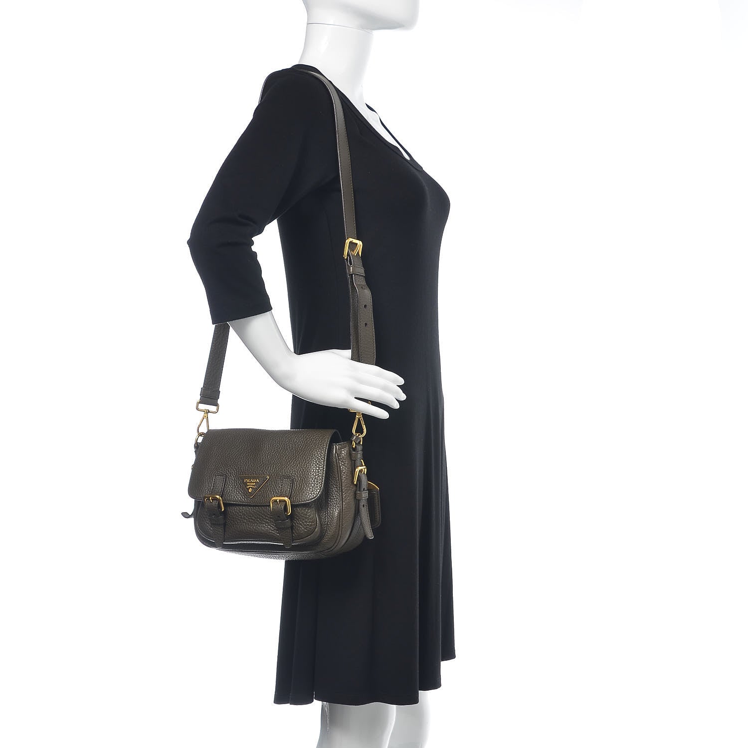 Prada Vitello Daino Messenger Bag Militare 2 of 12