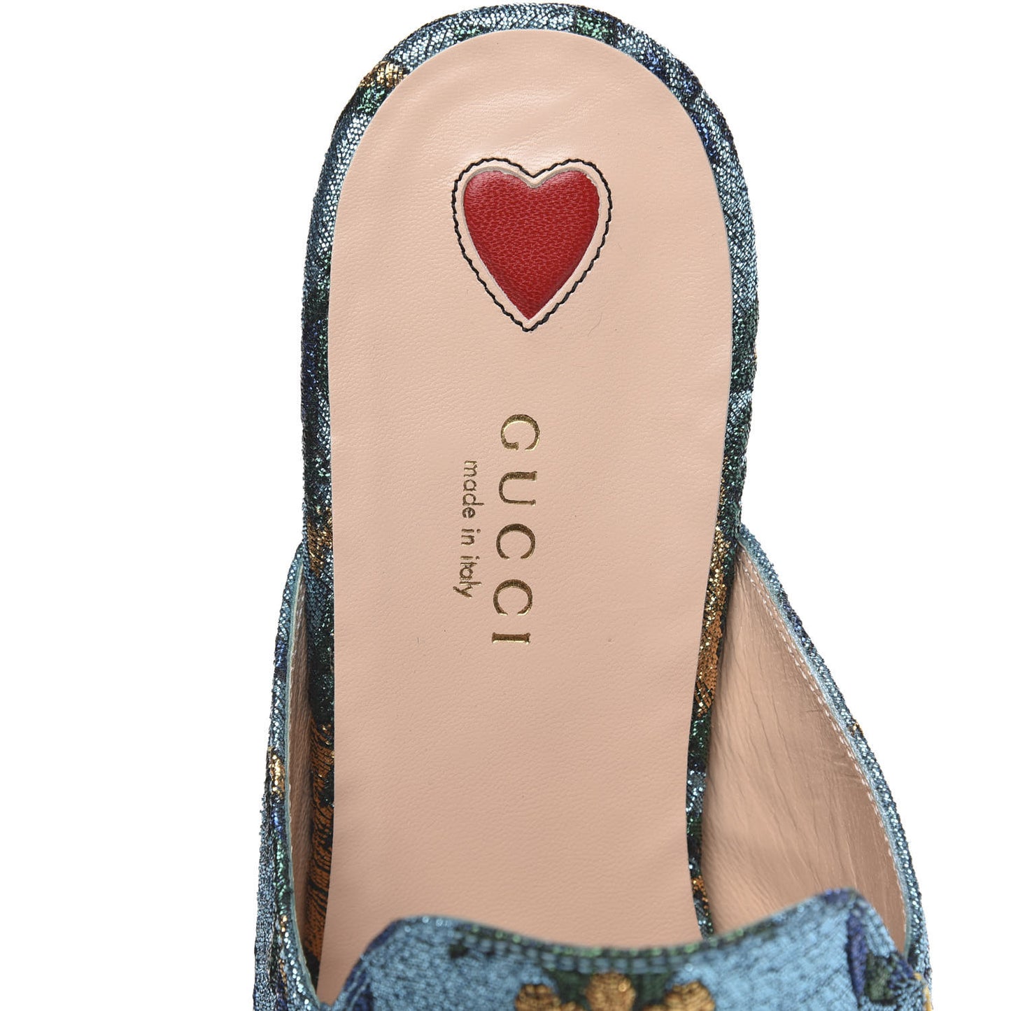 Iridescent Brocade Womens Princetown Slippers 38.5 Azure Multicolor Oro