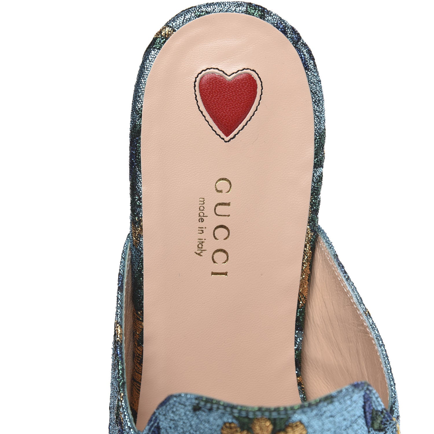 Gucci Iridescent Brocade Womens Princetown Slippers 38.5 Azure Multicolor Oro 7 of 9