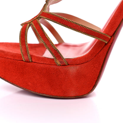 Christian Louboutin Veau Velours 20 Ans Chain Troisronds 140 Sandals 36.5 Mandarin Red Gold 19 of 25