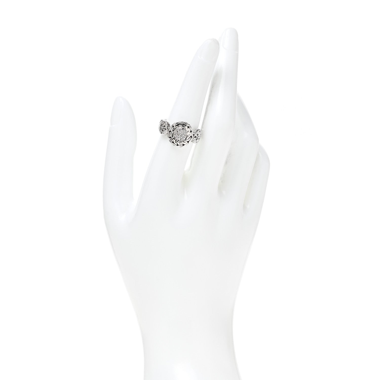 John Hardy Sterling Silver Diamond Small Circle Contour Ring 54 7 2 of 5