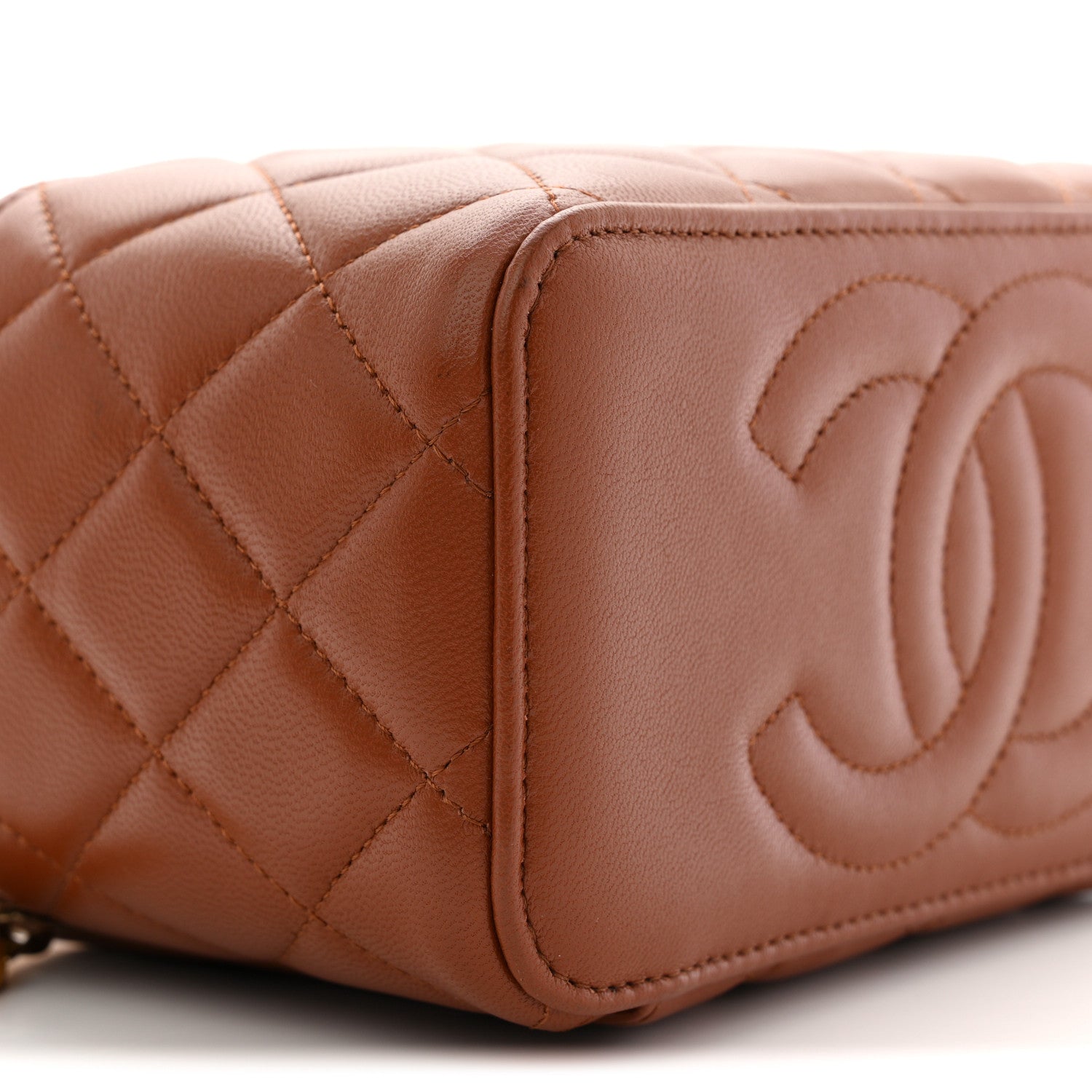 Chanel Lambskin Quilted Small Top Handle Vanity Case With Chain Light Brown Yellow 9 of 11