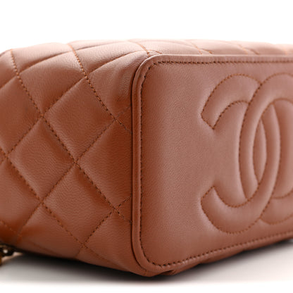 Chanel Lambskin Quilted Small Top Handle Vanity Case With Chain Light Brown Yellow 9 of 11