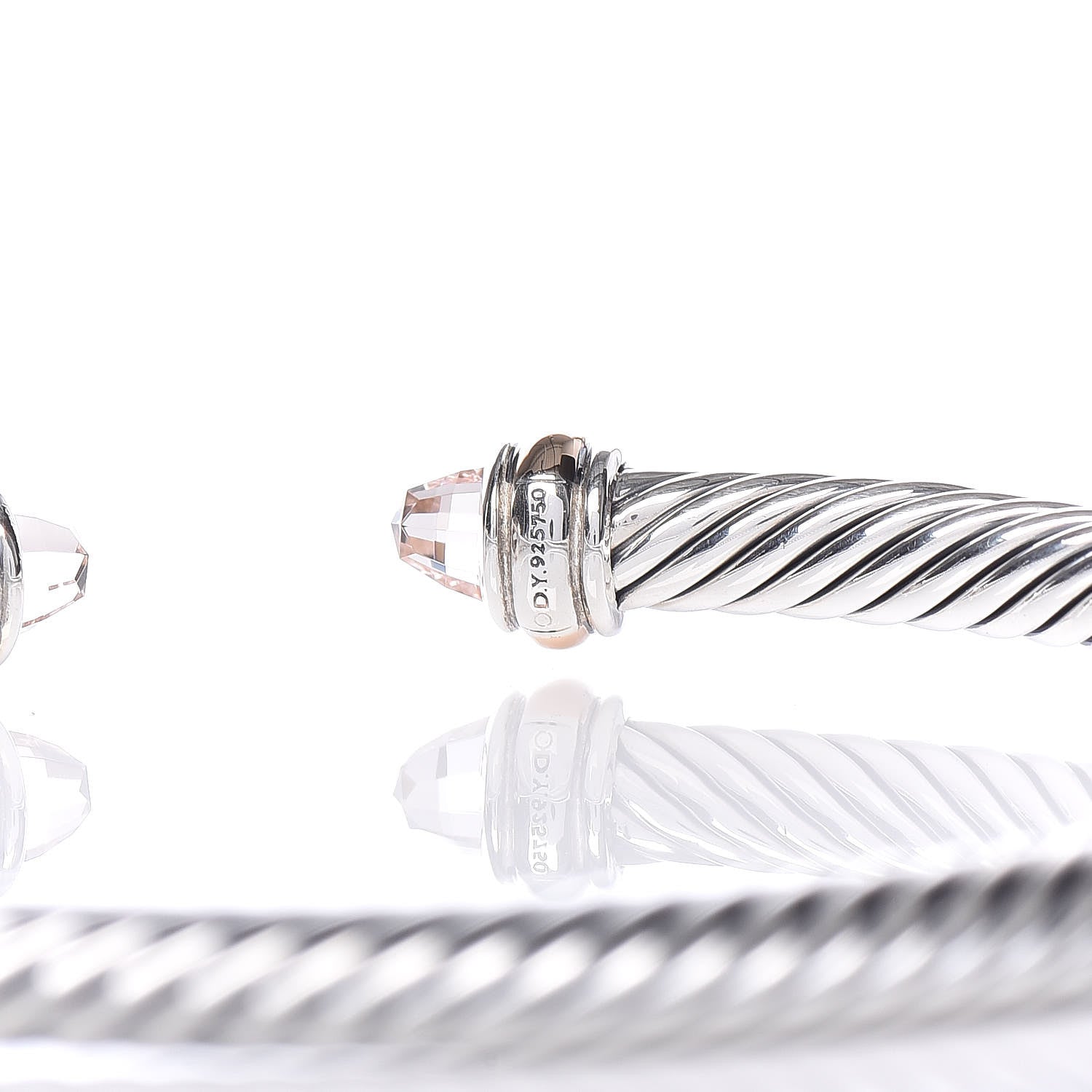 David Yurman Sterling Silver 18K Rose Gold Morganite 4mm Cable Classics Bracelet 4 of 5