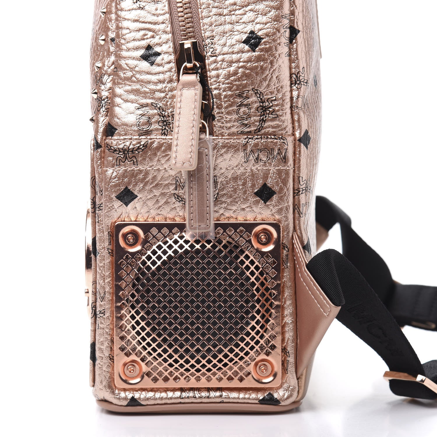 MCM Metallic X Wizpak Visetos Studded Sound System Speaker Backpack Champagne Gold 11 of 14