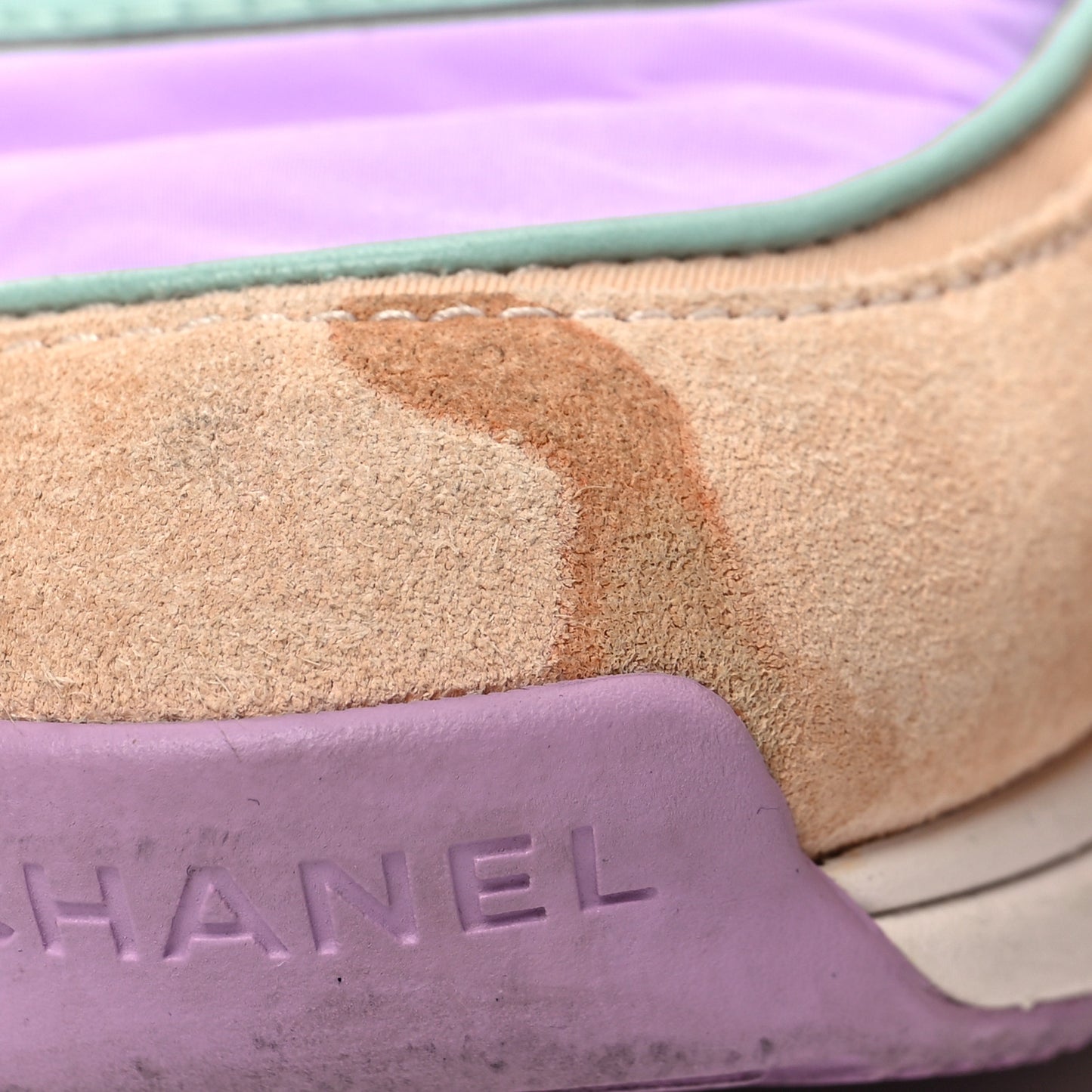 Nylon Lambskin Suede Calfskin CC Sneakers 37 Green Purple Pink