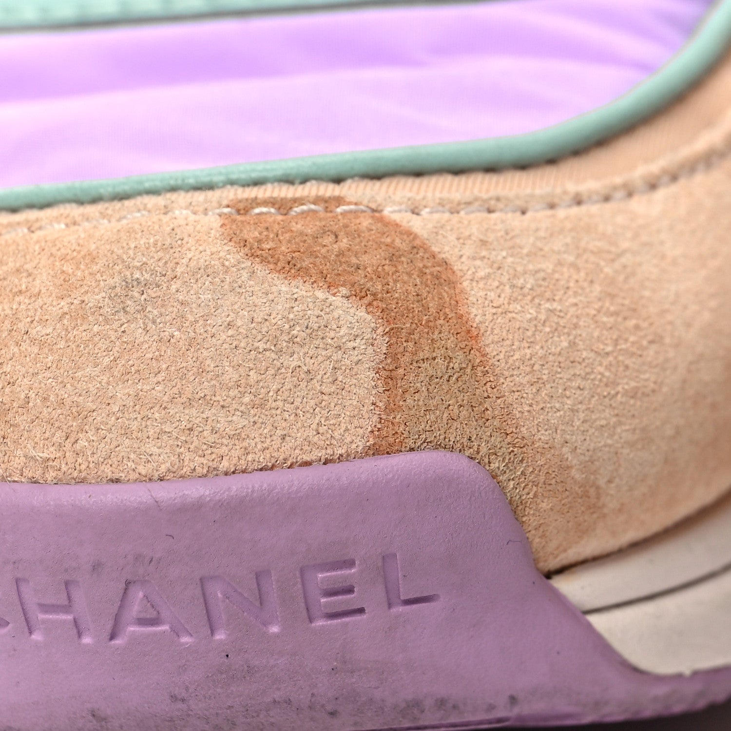 Chanel Nylon Lambskin Suede Calfskin CC Sneakers 37 Green Purple Pink 7 of 8