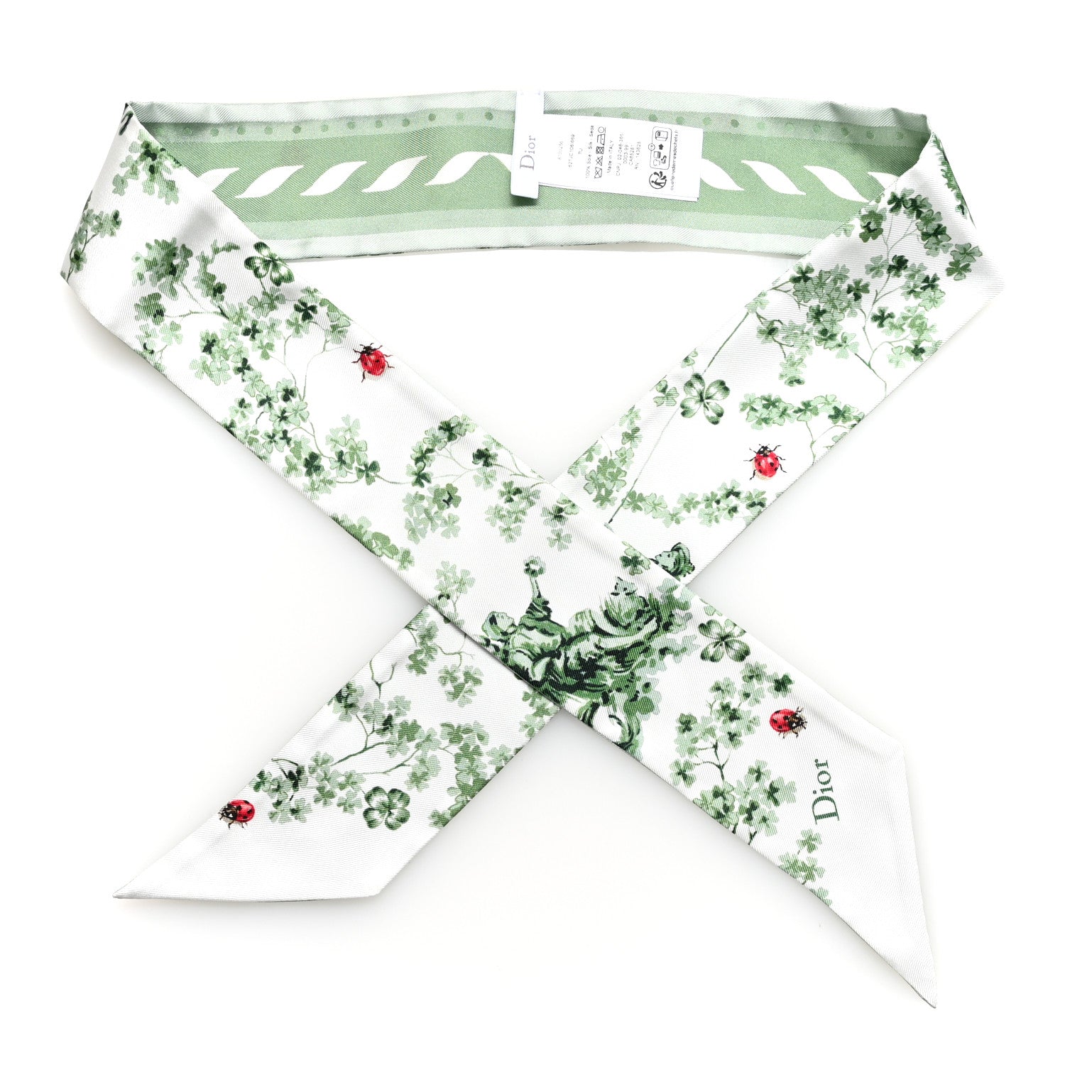 Christian Dior Silk Toile de Jouy Clover Mitzah Scarf Green White 1 of 4