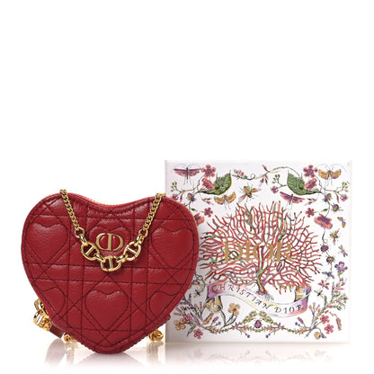 Christian Dior Calfskin Cannage Dioramour Caro Heart Pouch With Chain Bright Red 11 of 11