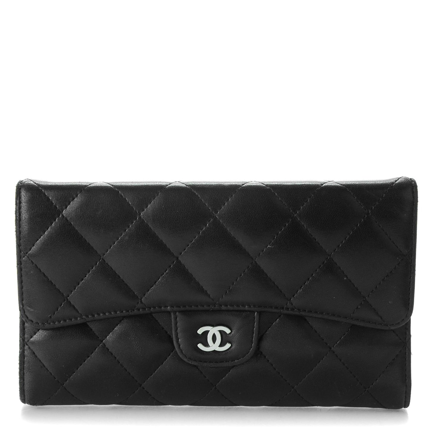 Lambskin Quilted Large Flap Wallet Black