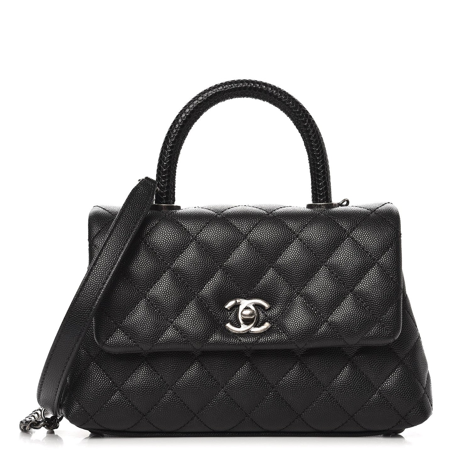 Caviar Lizard Quilted Mini Coco Handle Flap Black