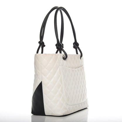 Chanel Calfskin Quilted Large Cambon Tote White Black 6 of 13