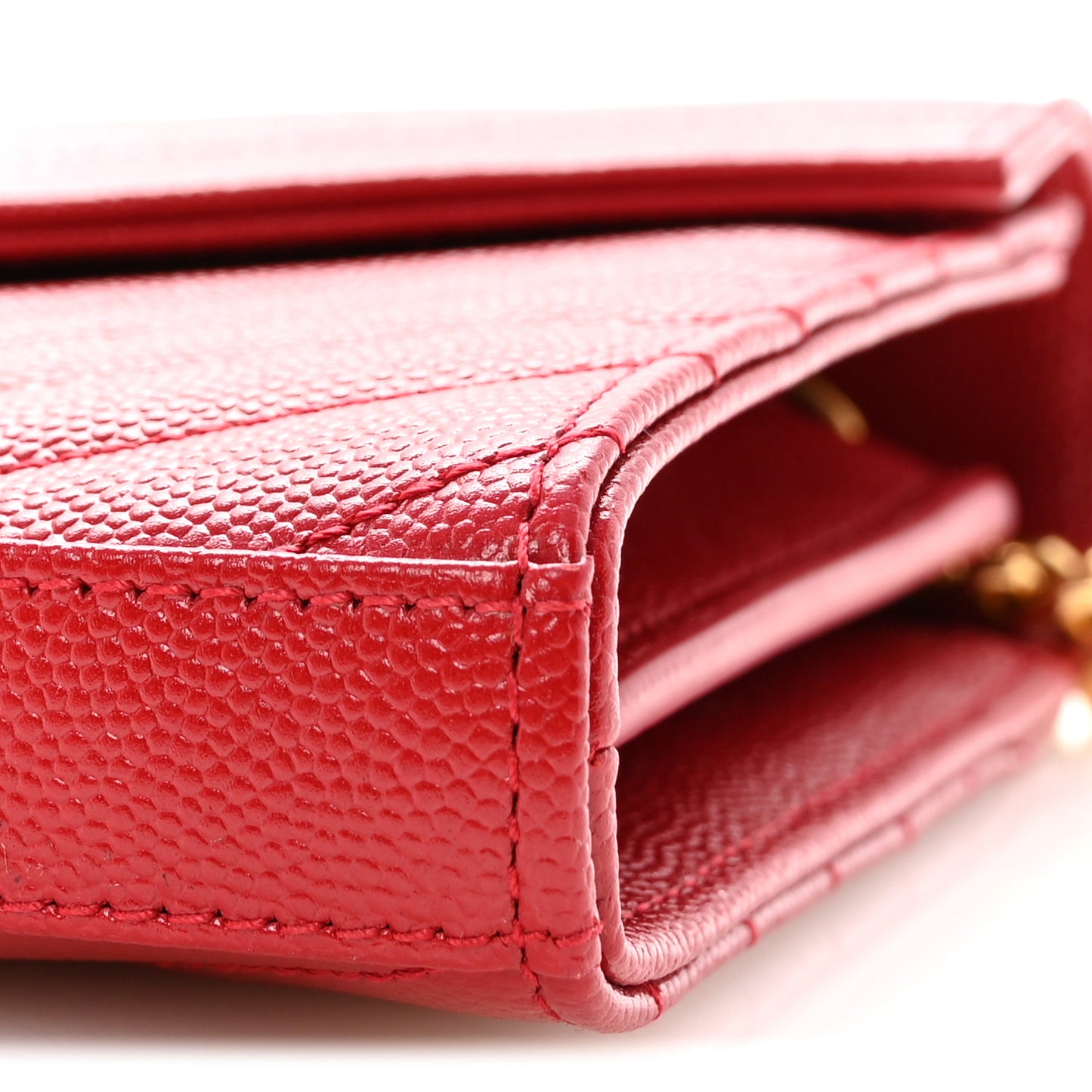 Grain De Poudre Matelasse Chevron Monogram Chain Wallet Rouge Eros