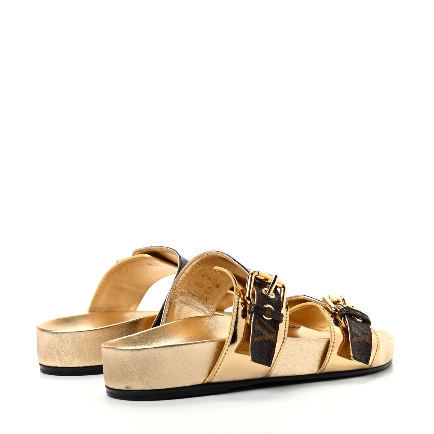 Patent Calfskin Monogram Bom Dia Mule Sandals 35 Gold