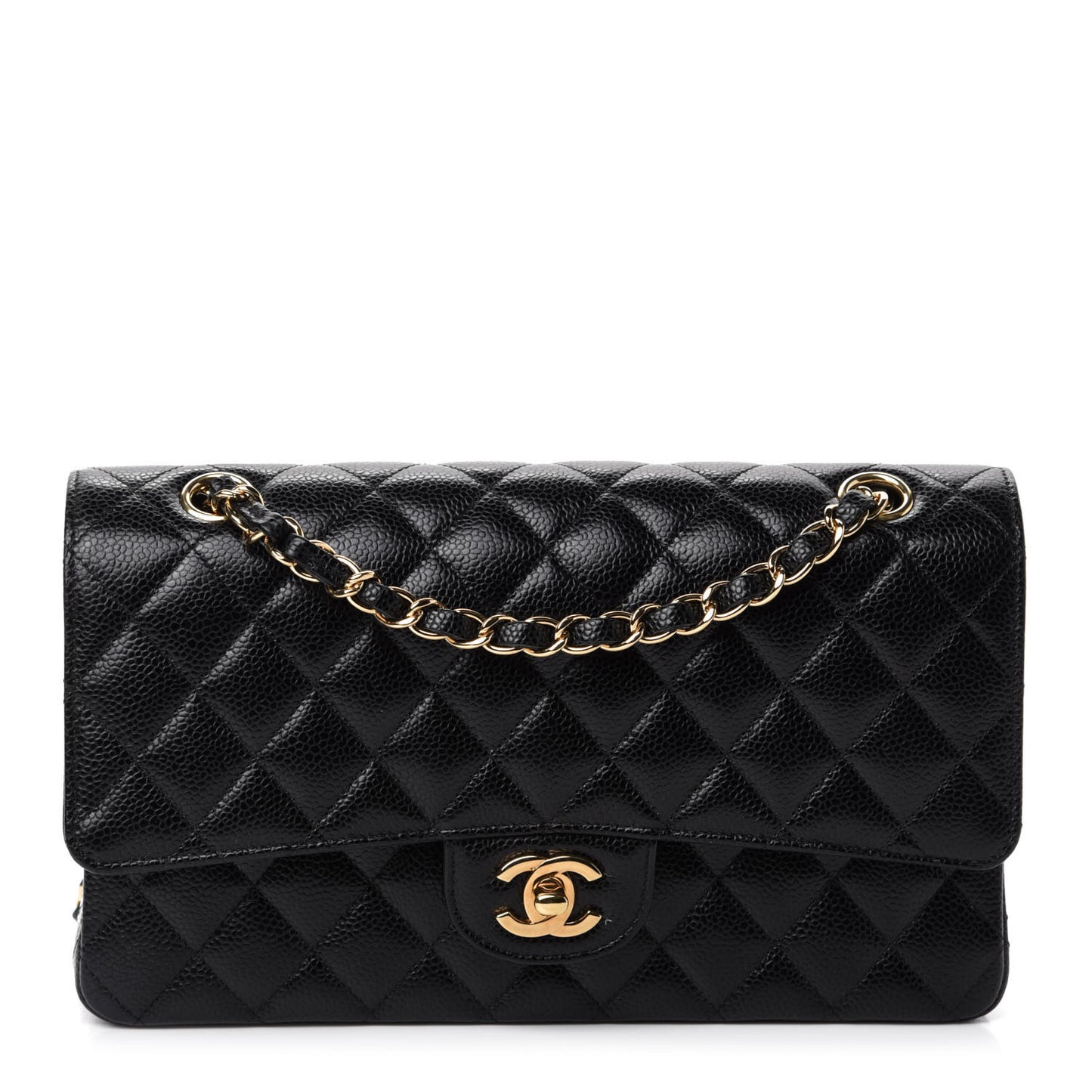 Caviar Quilted Medium Double Flap Black