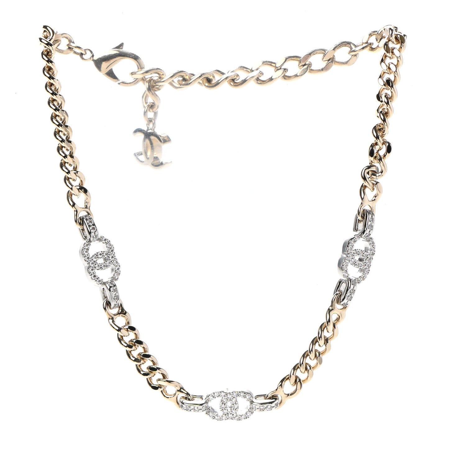 Crystal Chain CC Link Choker Gold Silver