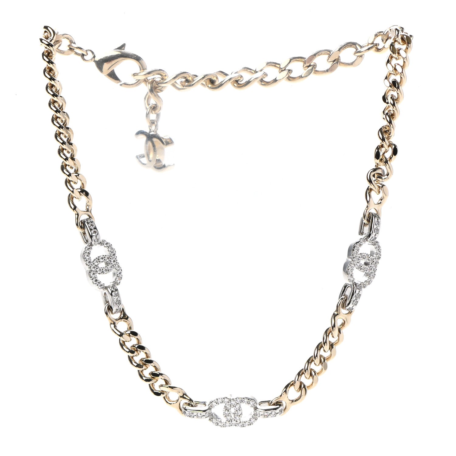 Chanel Crystal Chain CC Link Choker Gold Silver 3 of 7