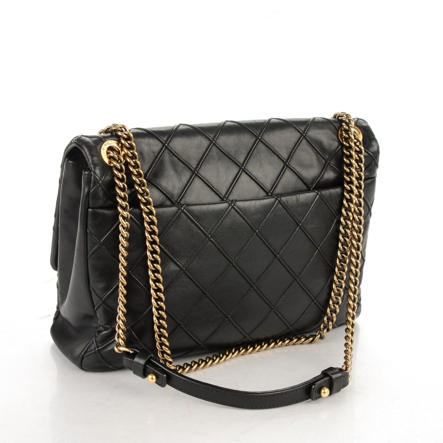 Calfskin Diamond Debossed Large Cosmos Flap Black